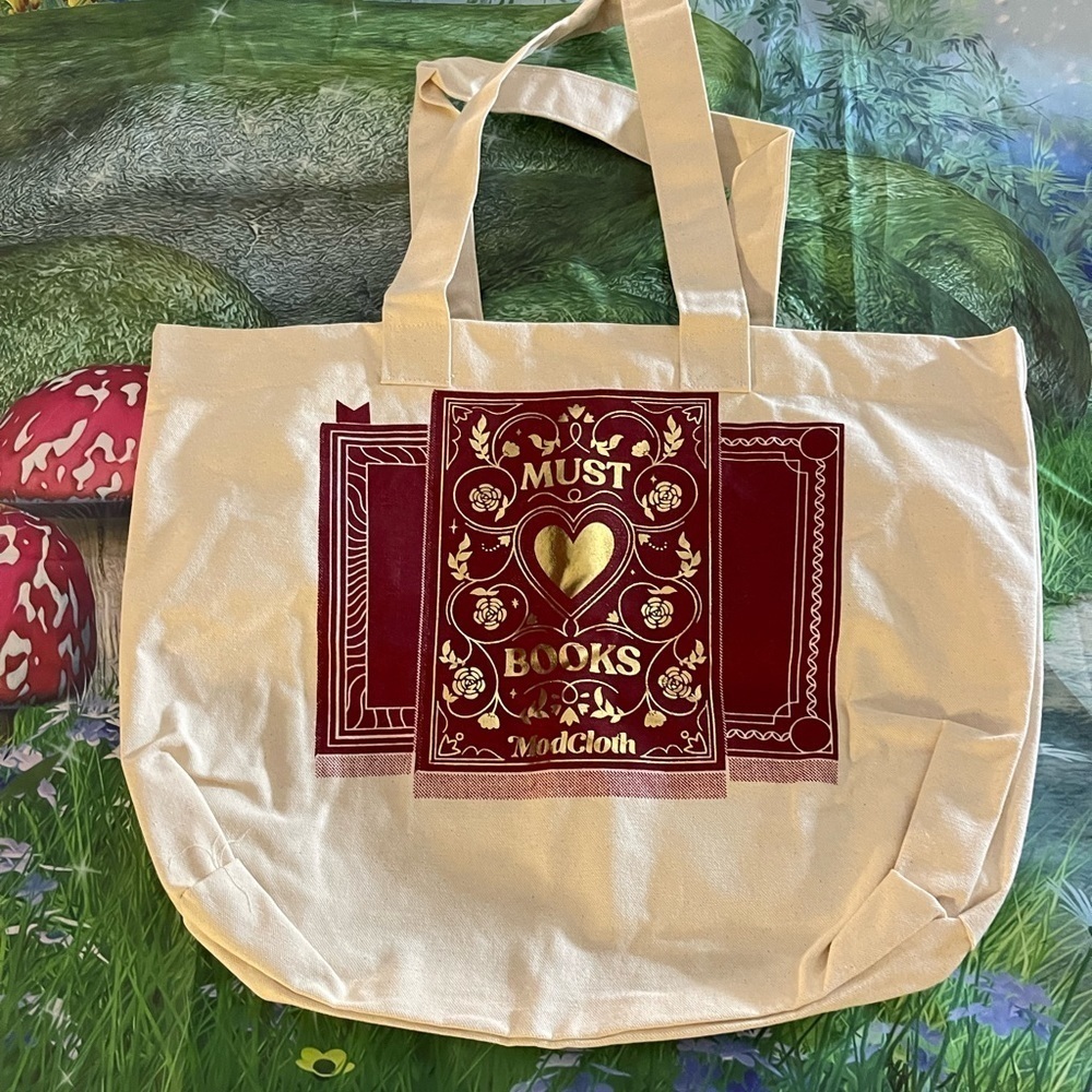 Modcloth Canvas Tote Reusable Eco-Friendly Bag “Must Love Books” w/ Bonus - Picture 8 of 11